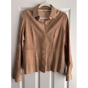 CACHE Leather Shirt Jacket Women Size S Tan Button Front Collar Machine Washable
